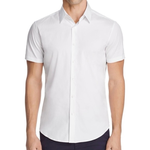 Theory Sylvain White Short Sleeve Slim Fit Button Down Shirt SZ XL Luxury NWT - Picture 8 of 8